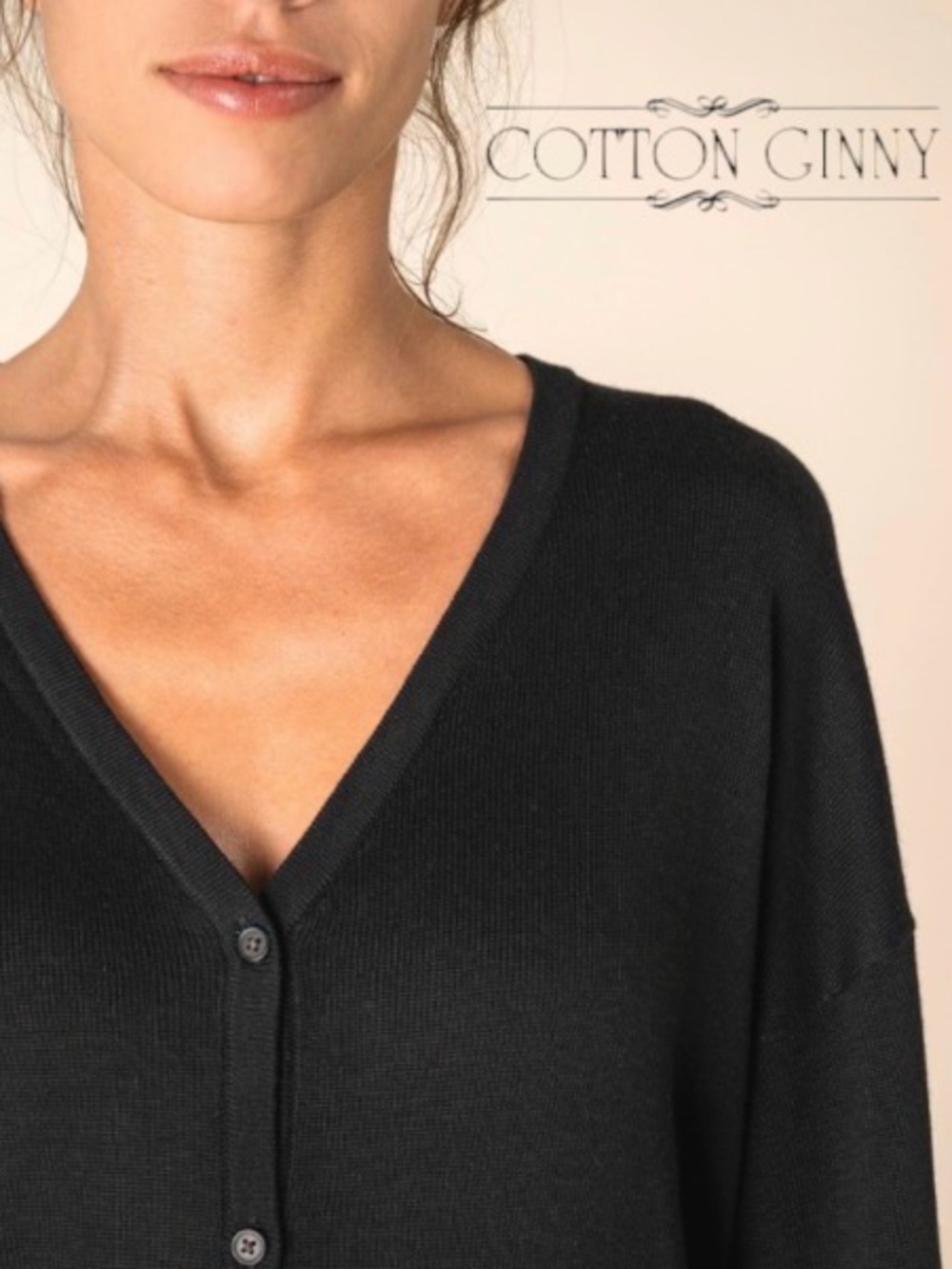 XL Cotton Ginny V-Neck Button Front Cardigan Sweater